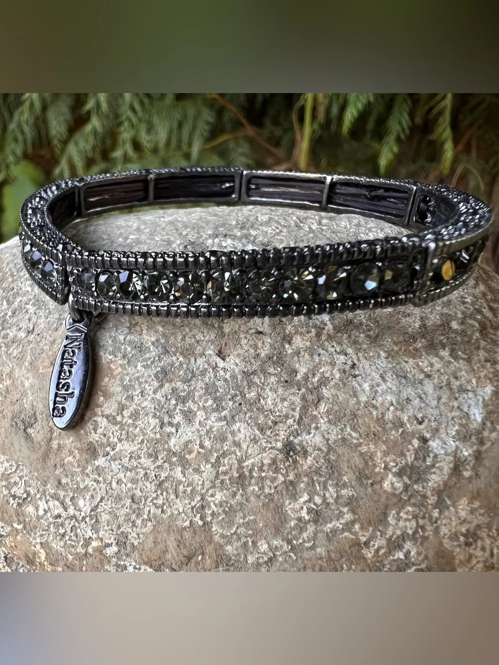 Natasha Gunmetal Black Crystal Stretch Bracelet